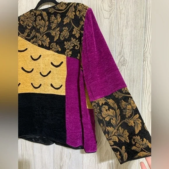 Vintage Patchwork Indigo Moon Artsy Art to Wear Blazer Jacket Size Large - Picture 9 of 11